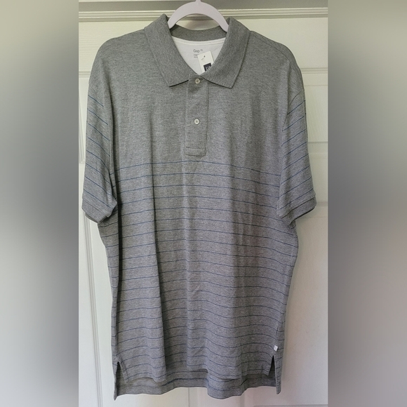 GAP Other - Gap NWT $50 Men's Gray Striped Short Sleeve Classic Polo 100% Cotton Size XL NEW